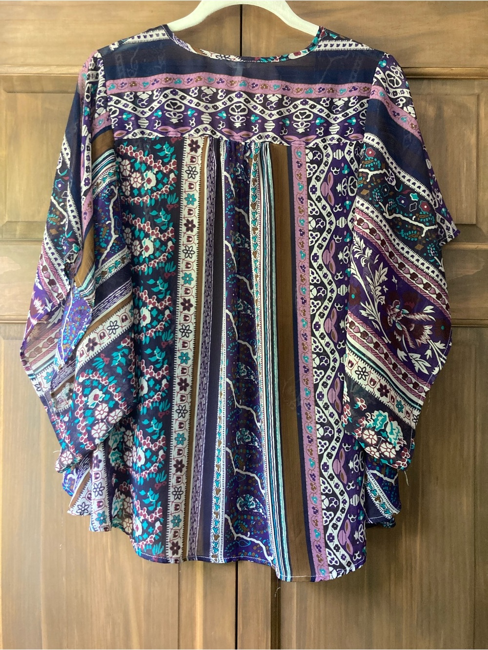 Black Poppy Sheer Purple Prints Open Jacket/Wrap Small - Picture 2 of 9